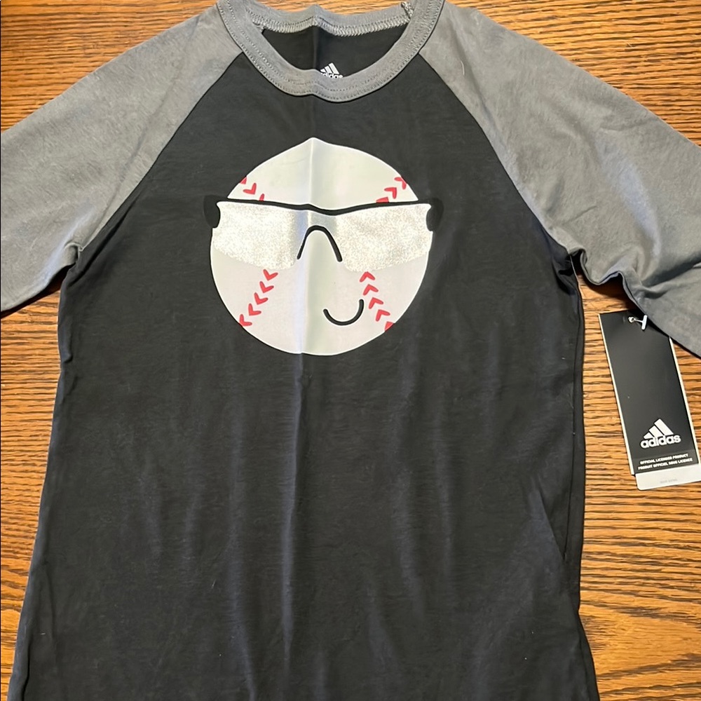 Adidas Black and Gray Baseball Tee